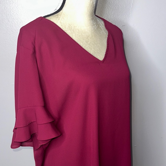 Worthington Burgundy V-Neck Ruffle Sleeve Blouse - Picture 3 of 5